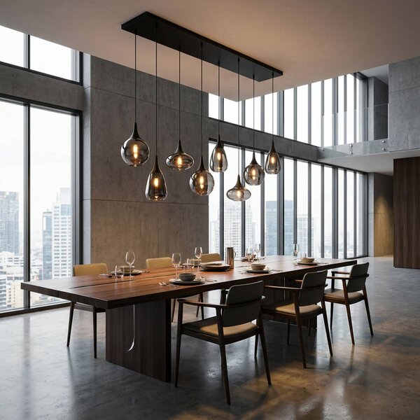 Trio Lighting Závěsné svítidlo Lumina, 8 světel, černá/chrom, sklo, stmívatelný, Černá, Obývací pokoj / jídelna, Sklo