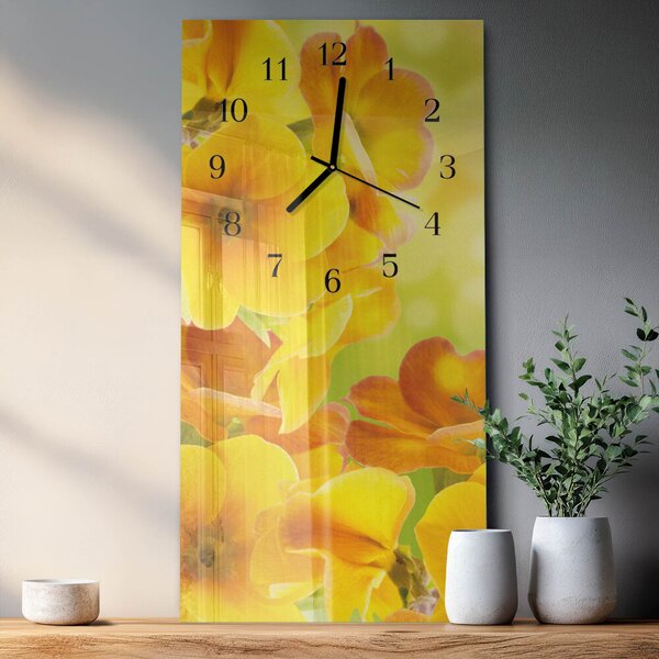 Skleněné hodiny vertikální Květiny zsppc-30x60-00171323