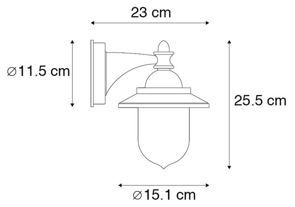 Klasická venkovní nástěnná lampa černá IP44 - Oxford