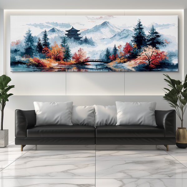 Obraz na plátně - Japonský chrám Kikuji skrytý v horách FeelHappy.cz Velikost obrazu (šířka x výška): 60 x 20 cm