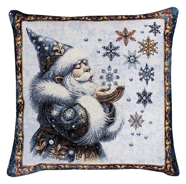 Vánoční gobelínové povlečení na polštář s lurexem – Magický Santa a sněhové vločky Barva Vícebarevná Rozměry 42x42 cm
