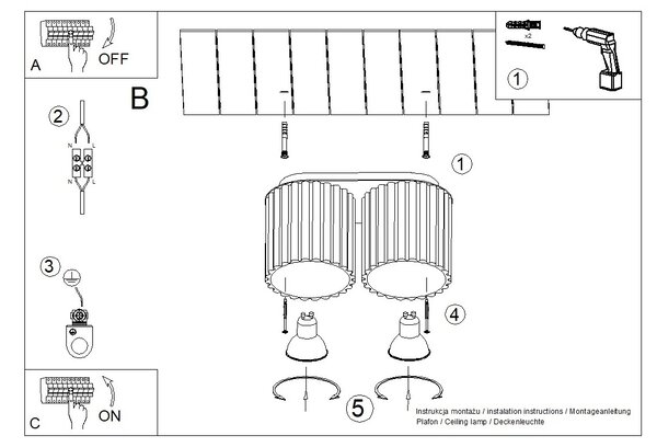 Stropní svítidlo Aura, 2x okrově červené hliníkové stínítko, (10 cm)