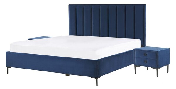 Manželská postel 140 cm s nočními stolky Beliani Saturnino (modrá) (s roštem a úložným prostorem). 1075871