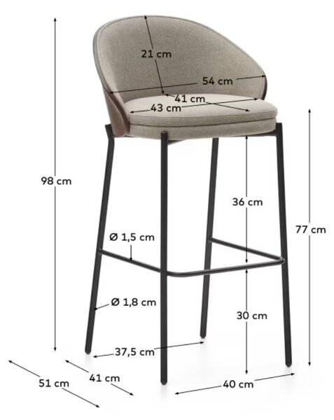 Béžová čalouněná barová židle Kave Home Eamy II. 77 cm