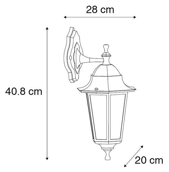 Klasická venkovní nástěnná lampa černá IP44 - New Orleans down