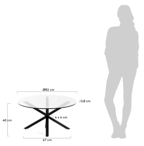 Skleněný konferenční stolek Kave Home Argo 82 cm s černou kovovou podnoží