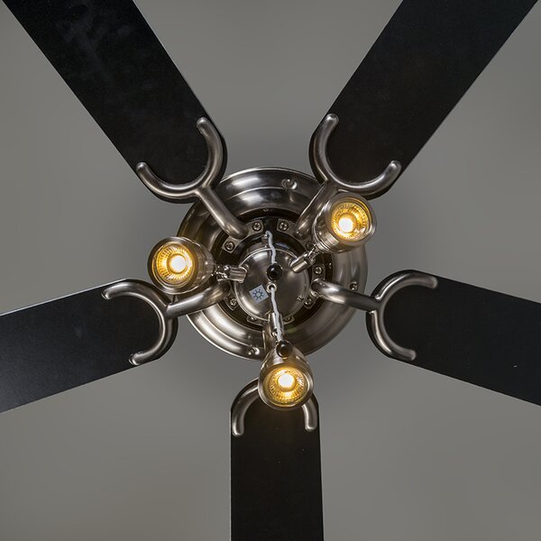 Stropní ventilátor ocelový 110 cm 3 světla s tahovým spínačem - Mistral