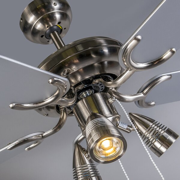 Stropní ventilátor ocelový 110 cm 3 světla s tahovým spínačem - Mistral