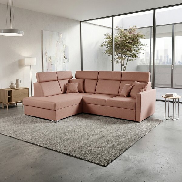 Sedací souprava SLIM XL | 180x238 cm | levá | rozkládací + úložný prostor | letto 61 starorůžová EASY CLEAN