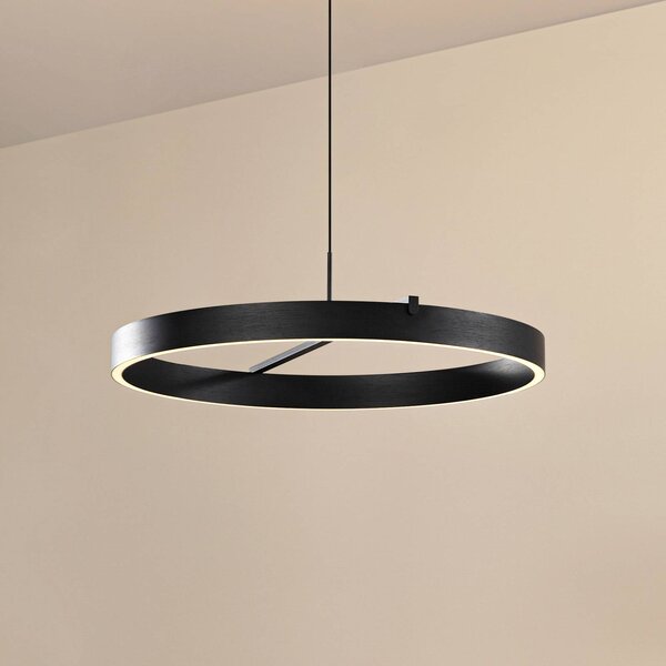 Lucande LED závěsné světlo Rovan, Ø 60 cm, černá, stmívatelné, stmívatelný, Černá, Obývací pokoj / jídelna, kov, Moderní