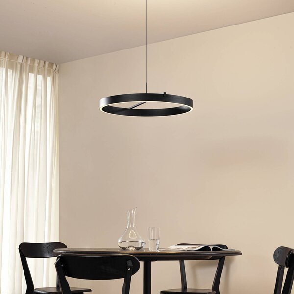 Lucande LED závěsné světlo Rovan, Ø 60 cm, černá, stmívatelné, stmívatelný, Černá, Obývací pokoj / jídelna, kov, Moderní