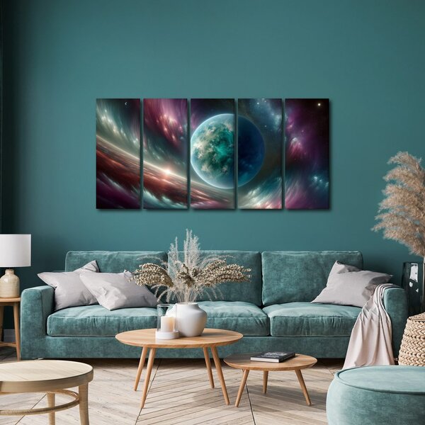5-dílný obraz galaxie a planeta