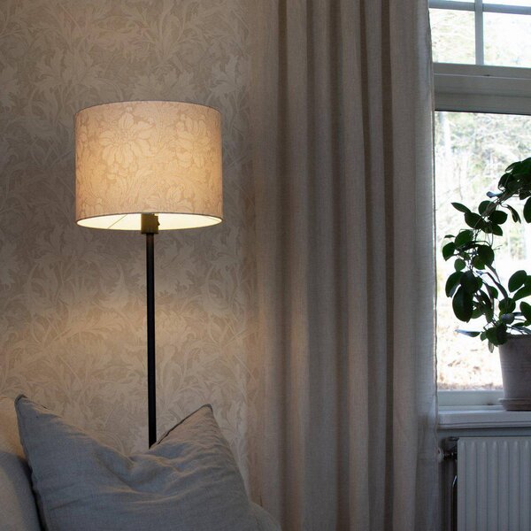 PR Home Stojací lampa Amy, béžová/černá, výška 150 cm, textil, E27, Krémová / jantar, Obývací pokoj / jídelna, Textil / tkanina / hedvábí