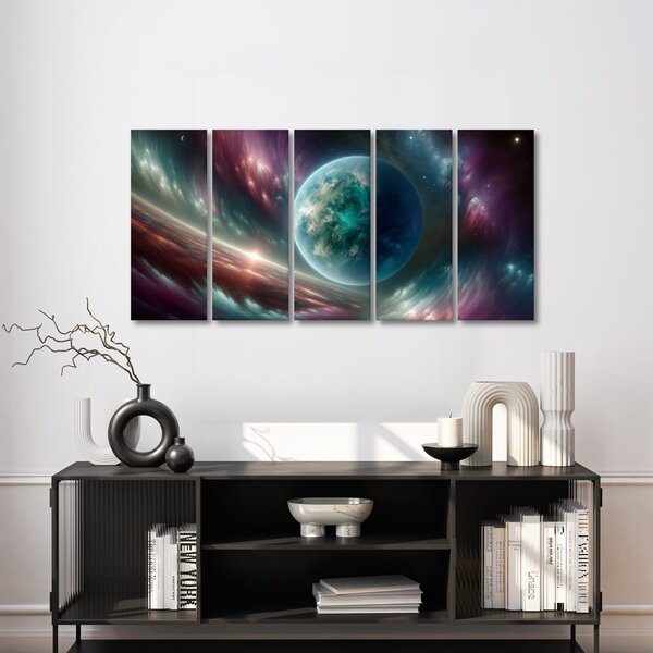 5-dílný obraz galaxie a planeta