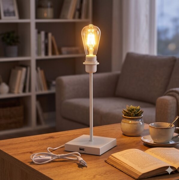 Stolní lampa s USB portem 1xE27/15W/230V bílá
