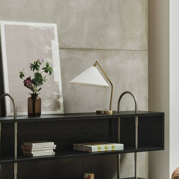 GUBI Gubi stolní lampa Gräshoppa, bílá, kov/textil, E14, Hliník / šedá / zinek, Obývací pokoj / jídelna, Textil / tkanina / hedvábí, Design