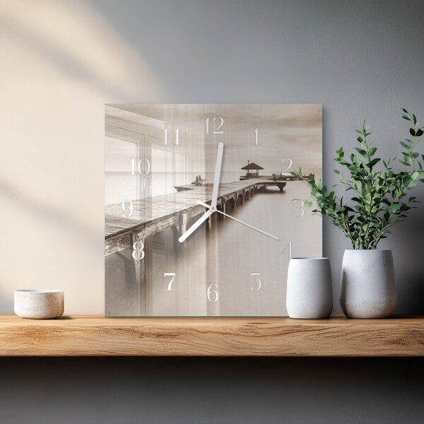 Skleněné hodiny Dřevěný most zskb-30x30-00083775