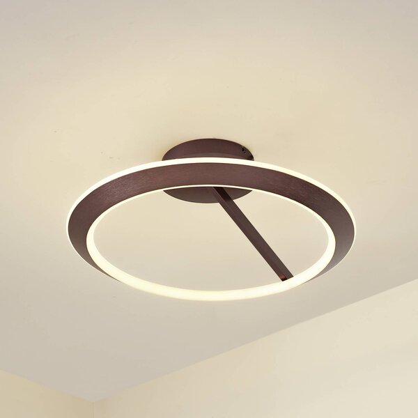 Lucande LED stropní svítidlo Eldra, kávově hnědá, Ø 55 cm,, stmívatelný, Hnědá / rez, Obývací pokoj / jídelna, kov, Moderní