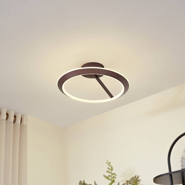 Lucande LED stropní svítidlo Eldra, kávově hnědá, Ø 55 cm,, stmívatelný, Hnědá / rez, Obývací pokoj / jídelna, kov, Moderní