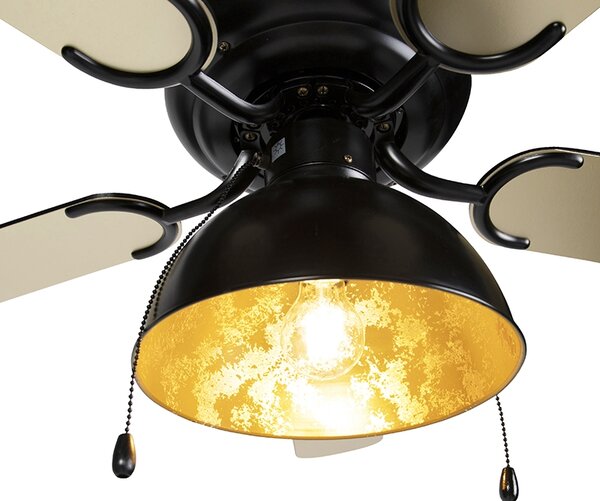 Stropní ventilátor černý s béžovou barvou 130 cm s tahovým spínačem - Mistral Magna