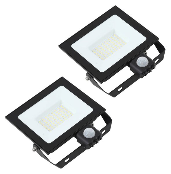 PRIOS Prios LED venkovní bodové osvětlení Maikel, 50 W, kov, senzor, sada 2 ks, Černá, Hliník, Moderní