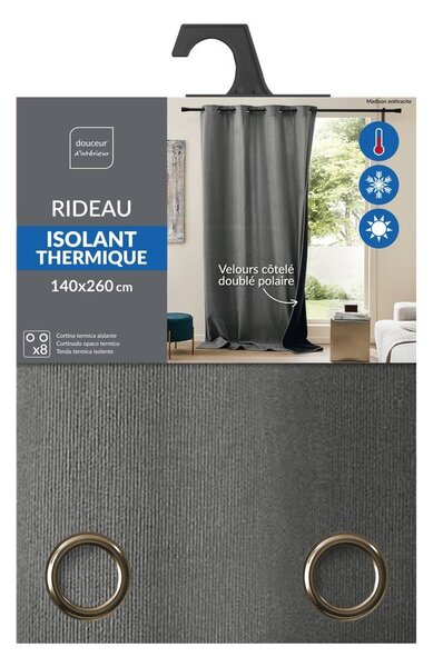 Antracitový manšestrový termo závěs 140x260 cm Madison – douceur d'intérieur