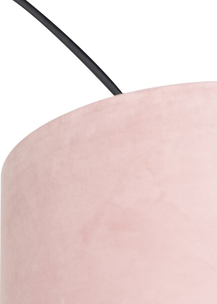 Oblouková lampa černá s sametovým stínítkem růžovým se zlatem 50 cm - XXL