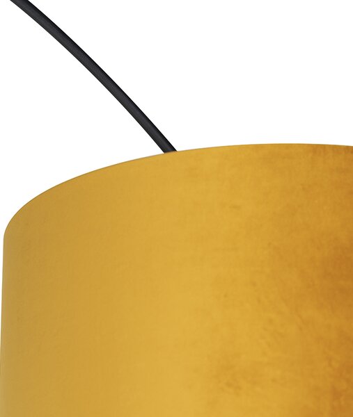 Oblouková lampa černá s sametovým stínítkem okrově žlutá se zlatem 50 cm - XXL