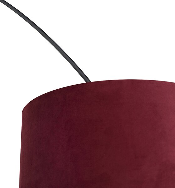 Oblouková lampa s černým sametovým stínítkem červené barvy se zlatem 50 cm - XXL