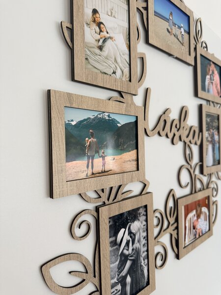 Dřevěný fotorámeček na více fotek LÁSKA Zvolte barvu dekoru: Wenge | Rozměry (cm)grafie: 10x15