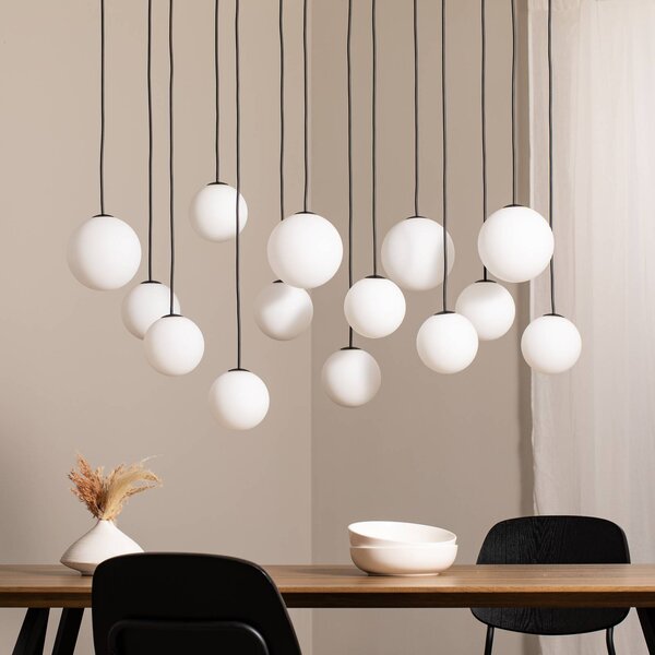 Nowodvorski Lighting Závěsné světlo SNOWBALL, opálové sklo/černé, 100 x 34 cm, 14 G9, stmívatelný, Bílá / opál, Obývací pokoj / jídelna, Sklo