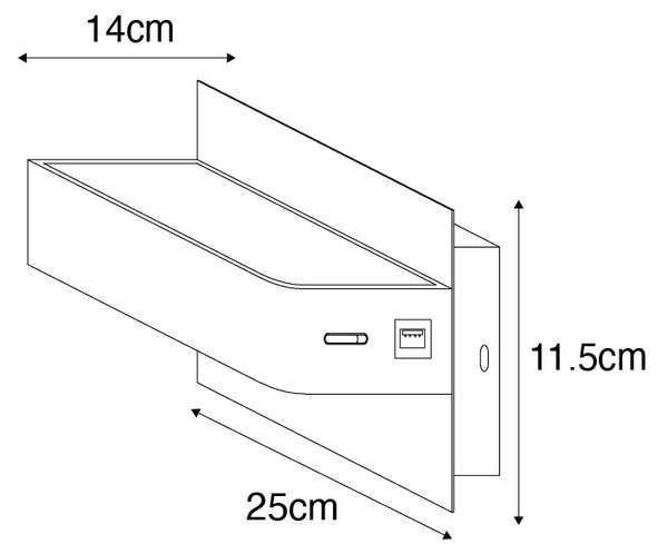 Moderní nástěnné svítidlo černé vč. LED s USB a vypínačem - Ted