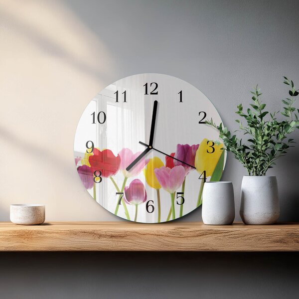 Skleněné nástěnné hodiny Barevné tulipány zsoc-fi30-00172456