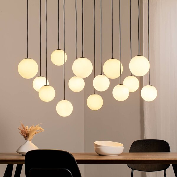 Nowodvorski Lighting Závěsné světlo SNOWBALL, opálové sklo/černé, 100 x 34 cm, 14 G9, stmívatelný, Bílá / opál, Obývací pokoj / jídelna, Sklo