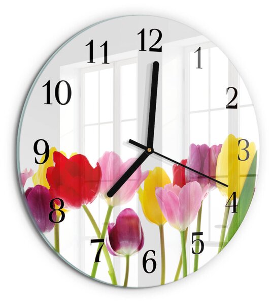 Skleněné nástěnné hodiny Barevné tulipány zsoc-fi30-00172456