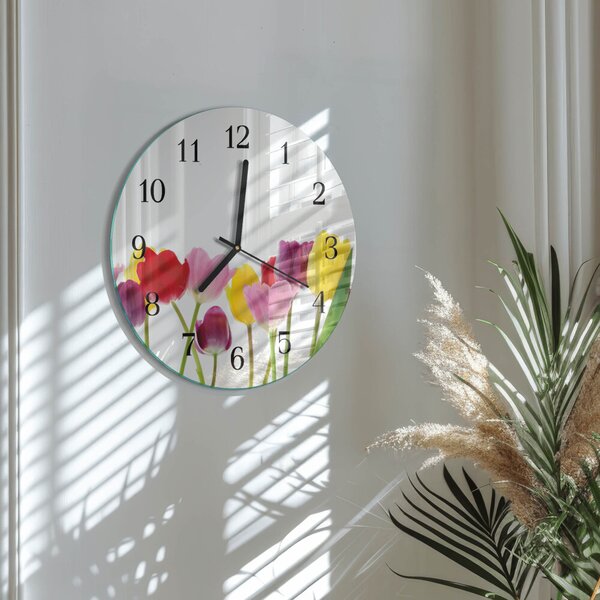 Skleněné nástěnné hodiny Barevné tulipány zsoc-fi30-00172456