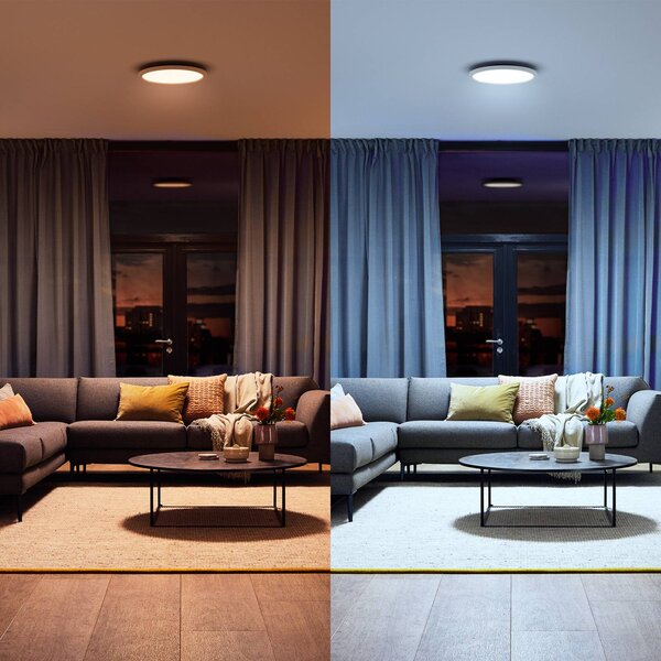 Philips Hue LED stropní svítidlo White Ambiance Aurelle, Ø 40 cm, stmívatelný, Bílá / opál, Obývací pokoj / jídelna, kov, Moderní