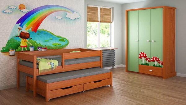 Dětská postel + matrace pěnová - Junior - 140x70cm - Teak