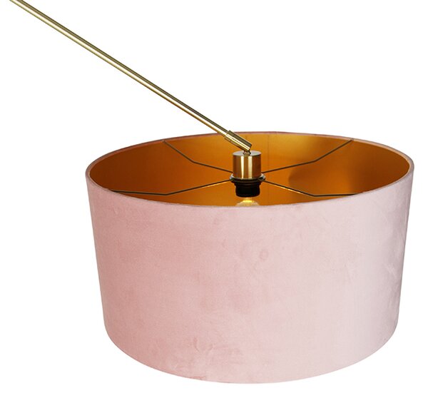 Moderní stojací lampa zlatá s sametovým stínítkem růžová 50 cm - Editor