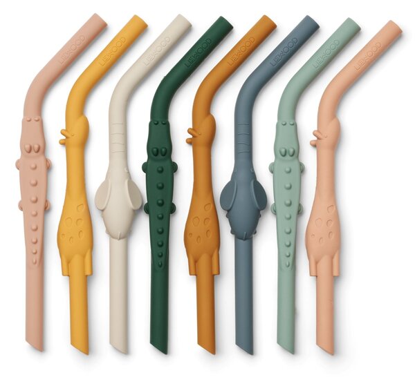 Dětská silikonová brčka Carlson Animal Yellow Mellow – set 8 ks