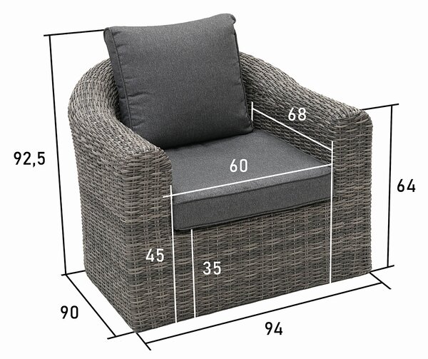 Ratanové křeslo BORNEO LUXURY (šedá)