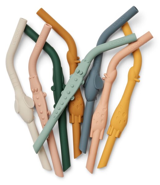 Dětská silikonová brčka Carlson Animal Yellow Mellow – set 8 ks
