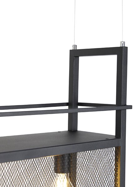 Průmyslové závěsné svítidlo černé s pletivem 4-světlo - Cage Rack