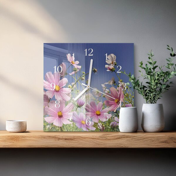 Skleněné hodiny Květiny kosmu zskb-30x30-00083057