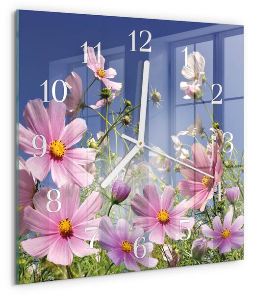 Skleněné hodiny Květiny kosmu zskb-30x30-00083057