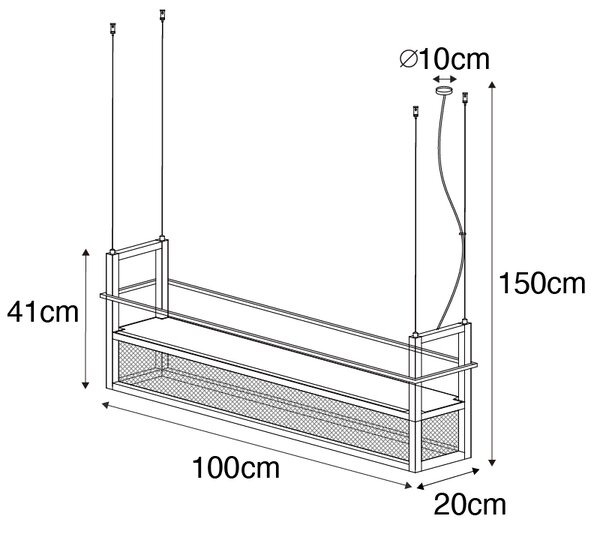 Průmyslové závěsné svítidlo černé s pletivem 4-světlo - Cage Rack