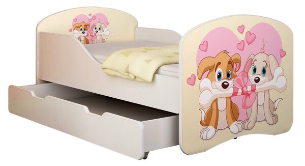 Dětská postel - Zamilovaní pejsci 140x70 cm + šuplík