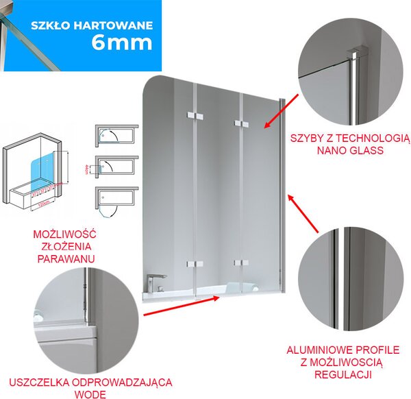 BPS-koupelny Trojdílná vanová zástěna PR05 100x140 chrom