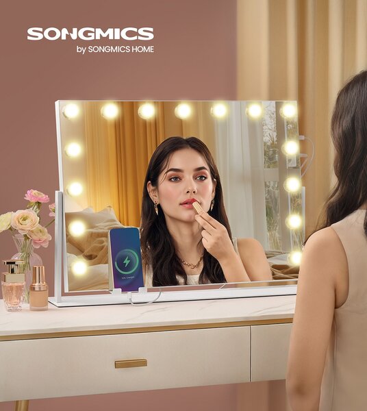 SONGMICS Kosmetické zrcadlo Komis s LED osvětlením bílé