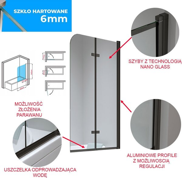 BPS-koupelny Dvoudílná vanová zástěna PR04 BL 90x140 černá